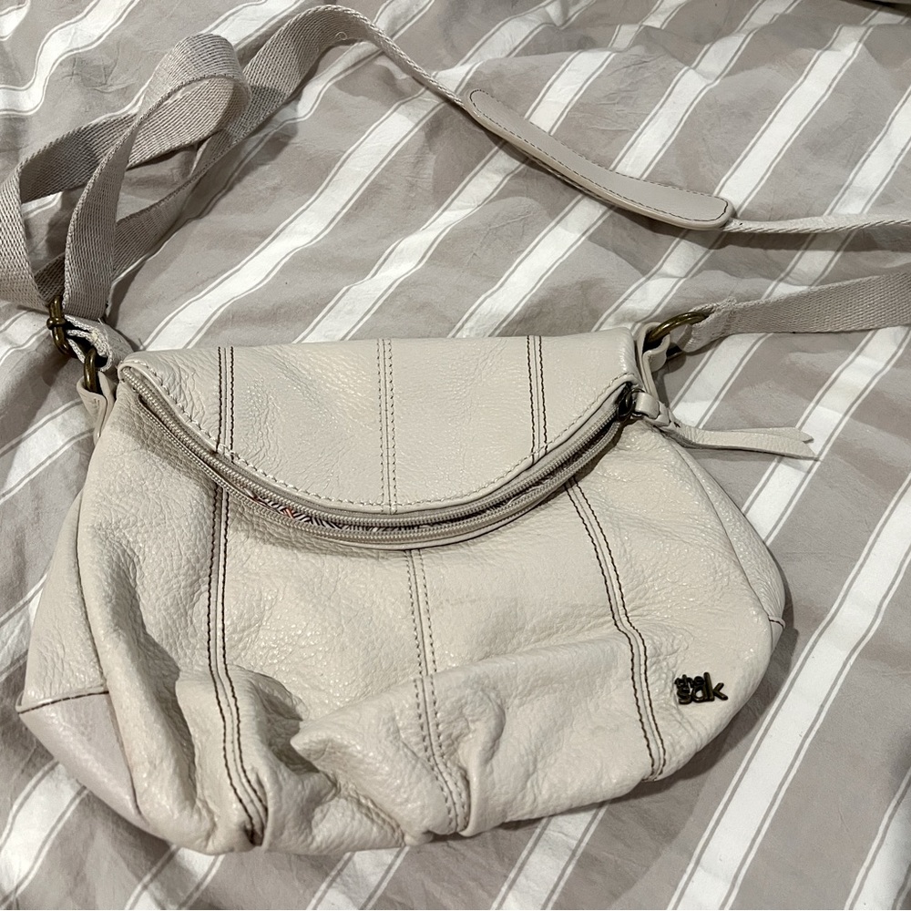 The Sak Deena Flap CrossBody Bag, Bone White or Creamy White color, Soft Leather